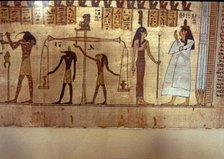Scene representing 'Judgment of the soul', in the 'Book of the Dead', detail of a papyrus.