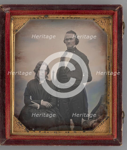Untitled (Portrait of a Seated Woman and a Standing Man), 1850s. Creators: Albert Sands Southworth, Josiah Johnson Hawes.