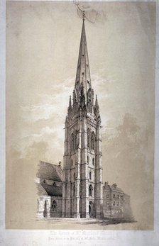 Tower of the Church of St Matthew, Great Peter Street, Westminster, London, 1850. Artist: Day & Son