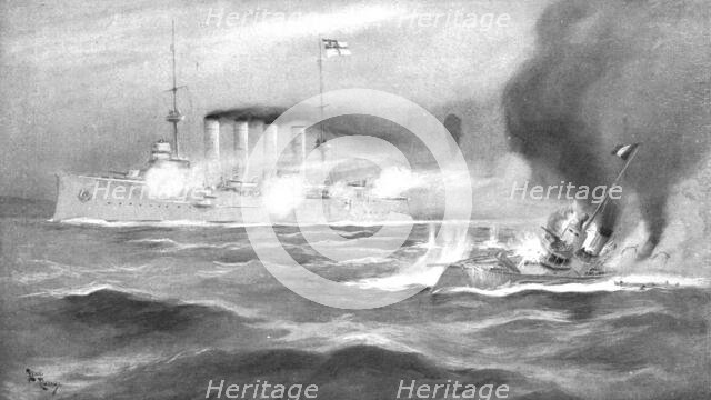 Le combat inegal du corsaire allemand "Emden" et du torpilleur francais "Mousquet"', 1914. Creator: Unknown.