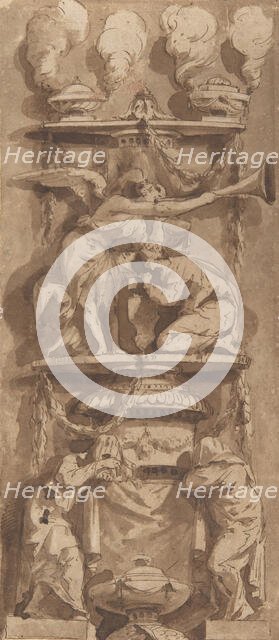 Design for a Funerary Monument or Epitaph with Mourning Figures, 18th century. Creator: Anon.