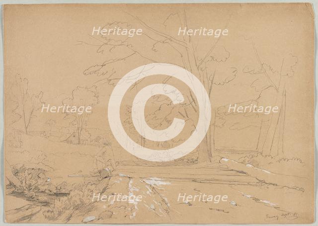 Landscape with Man Fishing, Conway, New Hampshire, 1851. Creator: David Johnson (American, 1827-1908).