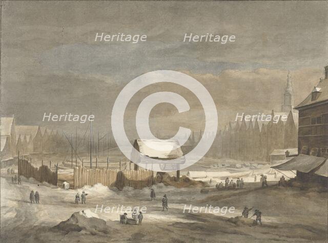 The Damrak in winter, 1735-1807. Creator: Hendrik Pothoven.
