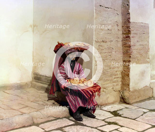 Flatbreads vendor, Samarkand, between 1905 and 1915. Creator: Sergey Mikhaylovich Prokudin-Gorsky.