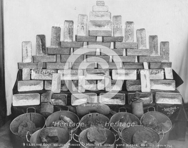 $1,250,000 in gold bullion at Miners and Merchants Bank, 1906. Creator: Lomen Brothers.