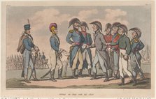Johnny on Duty with his Chief, from "The Military Adventures of Johnny Newcome", 1815., 1815. Creator: Thomas Rowlandson.