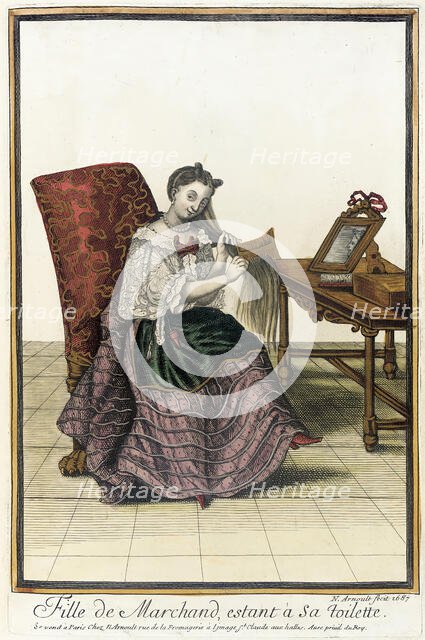 Recueil des modes de la cour de France, 'Fille de Marchand, estant à Sa Toilette', 1687. Creator: Nicolas Arnoult.