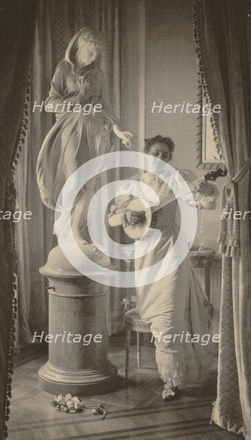 "Miss Apperson" playing banjo...Sen. George Hearst's residence, Washington, D.C., 1895. Creator: Frances Benjamin Johnston.