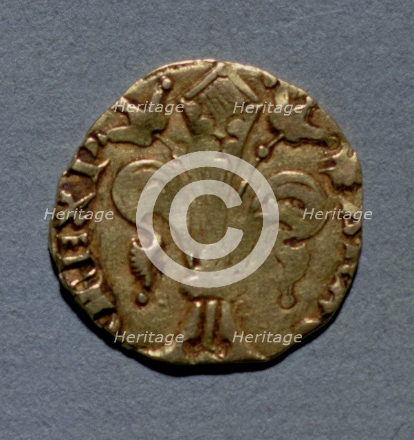 Mig Flori (Catalan name), coin of the reign of Peter III, minted in Barcelona, reverse.