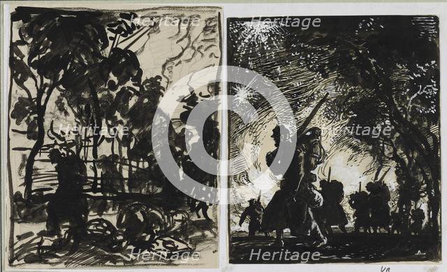 Scène nocturne; patrouille à la lisière dun bois, 1914. Creator: Auguste Louis Lepère (French, 1849-1918).