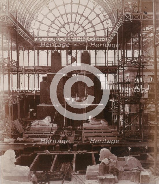 'Preparations for the erection of the Colossi of Aboo Simbel', Crystal Palace, Sydenham, 1852-1854. Creator: Philip Henry Delamotte.