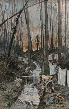 'L'offensive Francaise d'avril-mai 1917; Dans le bois de Roucy (Aisne): la toilette du..., 1917. Creator: Francois Flameng.