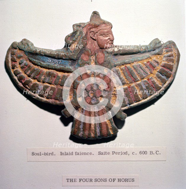 Egyptian Faience Soul-Bird, Saite Period: c600BC Artist: Unknown.