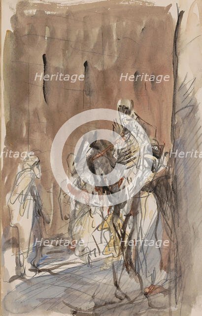 Street with figures, including a horseman, 1923. Creator: Marius Bauer.