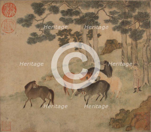 Horses in Landscape with Attendant. Creator: Unknown.
