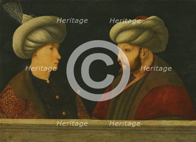 Portrait of Sultan Mehmed II with a young dignitary. Artist: Bellini, Gentile, (Follower of)  