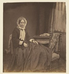 Portrait of a woman, wearing a bonnet, seated, 1850s. Creator: Roger Fenton.