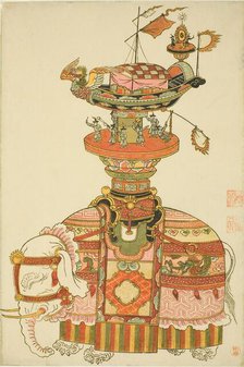 Mechanical Elephant with Festival Barge and Korean Musicians, c. 1765. Creator: Komatsuya Hyakki.