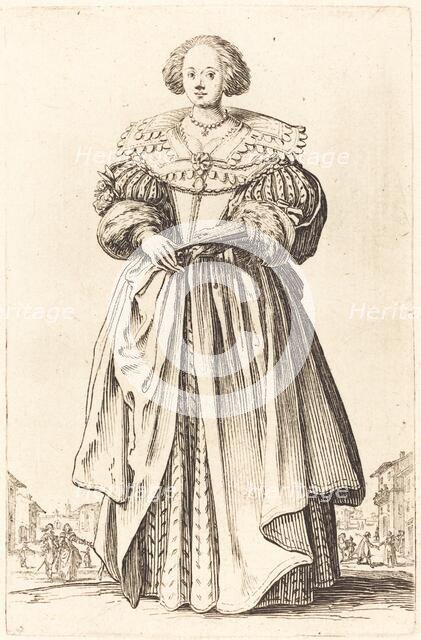 Noble Woman with Fan, c. 1620/1623. Creator: Jacques Callot.