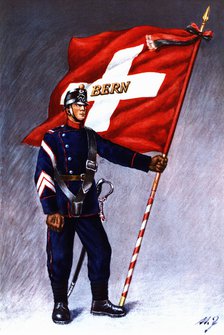 Flag bearer from the canton of Berna, c, 1912. Color engraving from 1943, published by Editions F…