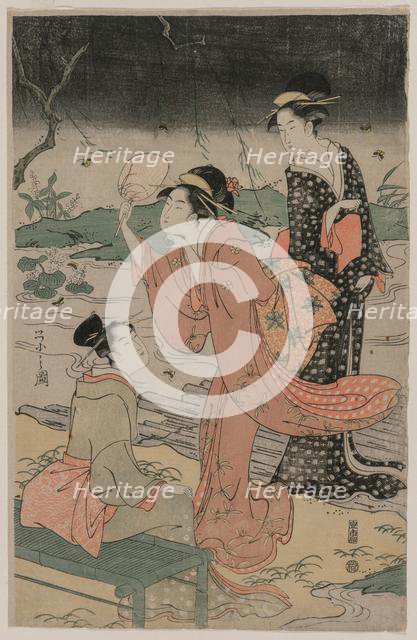 Women Beside a Stream Chasing Fireflies, mid 1790s. Creator: Ch?bunsai Eishi (Japanese, 1756-1829).