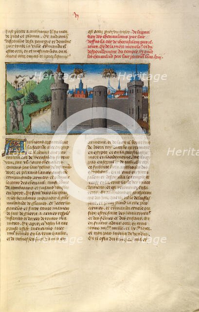 The Miraculous Signs above Jerusalem; Miroir Historial, about 1475. Creator: Unknown.