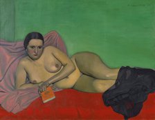 Femme nue tenant un livre, 1924. Creator: Vallotton, Felix Edouard (1865-1925).