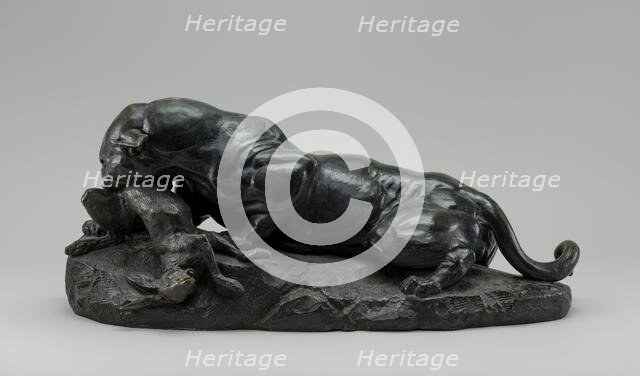 Jaguar Devouring a Hare, model 1850, cast by 1874. Creator: Antoine-Louis Barye.