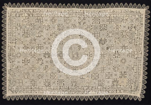 Cloth with One Figure of a Woman Carrying a Cross Surrounded by Floral and Vegetal..., 18th cent. Creator: Unknown.