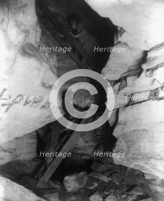 "The Corkscrew" (narrow upward passage), Mammoth Cave, Edmondson County, Kentucky, c1891. Creator: Frances Benjamin Johnston.