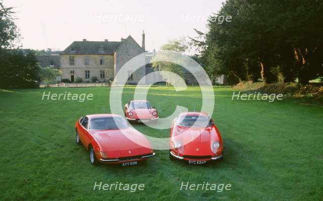 Ferrari group. Ferari Daytona 365GTB,246 Dino and 275 GTB. Artist: Unknown.