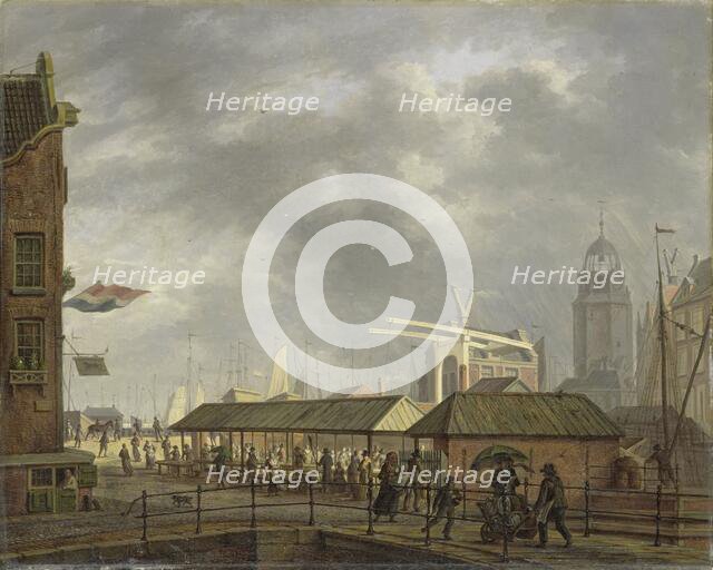 The small Fish Market on the Corner of the Brouwersgracht and Singel, Amsterdam, 1826. Creator: Johannes Jelgerhuis.