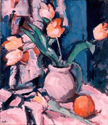 Tulips in a Brown Jar, 1933. Creator: Samuel John Peploe.