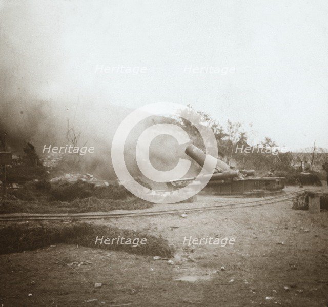 Mortar in action, Somme, northern France, c1914-c1918. Artist: Unknown.