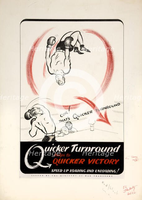 'Quicker turnround helps to quicker victory. Speed up,,,', WWII poster, between 1939 and 1946. Creators: Central Office of Information, Unknown.