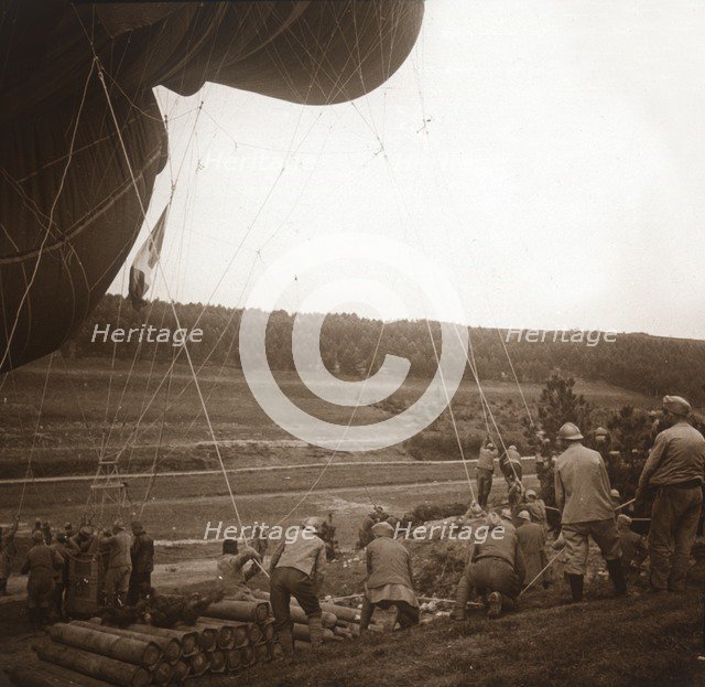 Barrage balloon, Genicourt, northern France, c1914-c1918. Artist: Unknown.