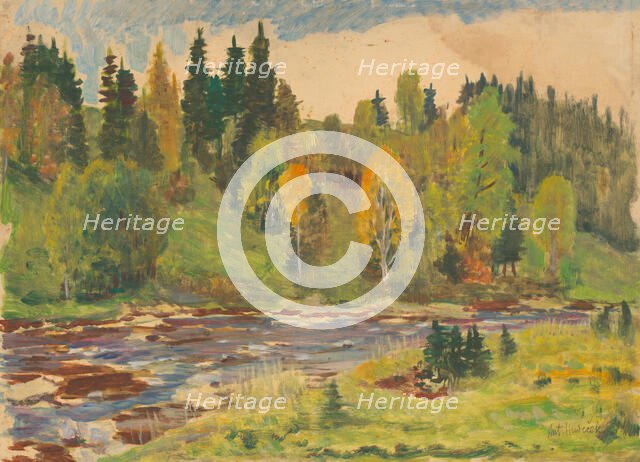 Landscape with a river, 1930-1940. Creator: Antonin Hudecek.