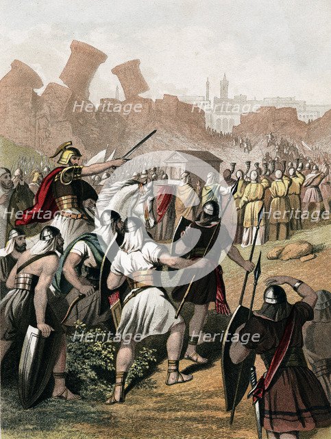 Joshua urges on his army outside the walls of Jericho, c1860. Artist: Unknown