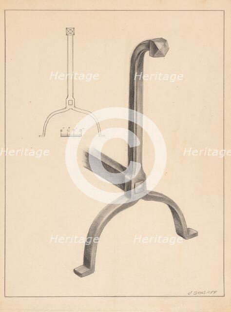 Andiron (one of pair), c. 1936. Creator: Jack Staloff.