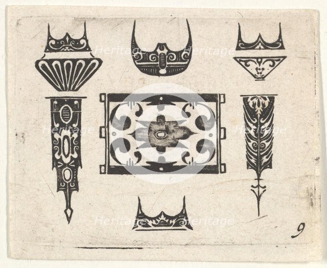 Blackwork Print with Nine Motifs, ca. 1620. Creator: Claes Jansz Visscher.