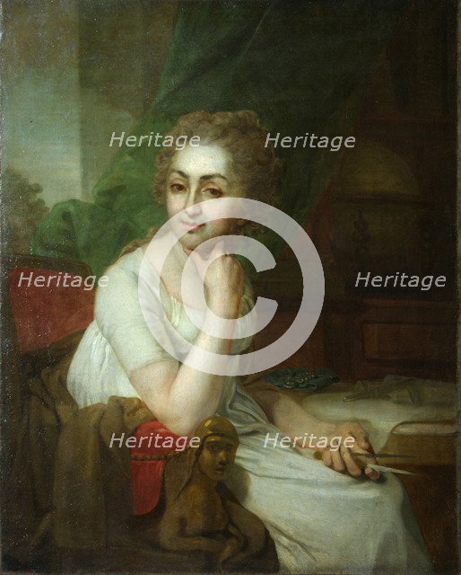 Portrait of an Unknown Woman with Compass in her Hand (Praskovia Golitsyna?). Artist: Borovikovsky, Vladimir Lukich (1757-1825)