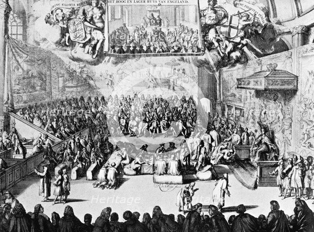 Opening of Parliament by Queen Anne, Westminster, London, 18th century (c1905). Artist: Unknown