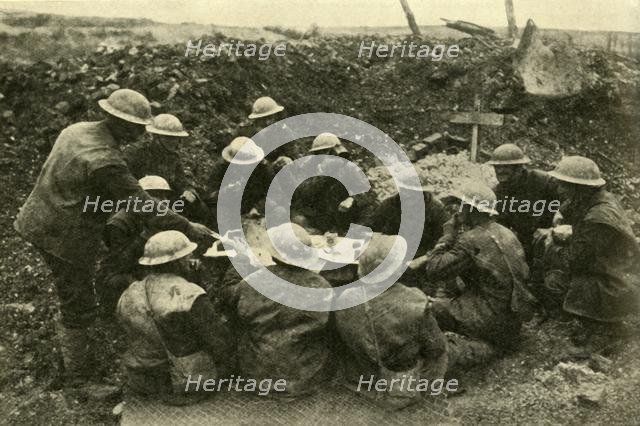 British troops spend Christmas on the battlefield, First World War, c1916, (c1920). Creator: Unknown.