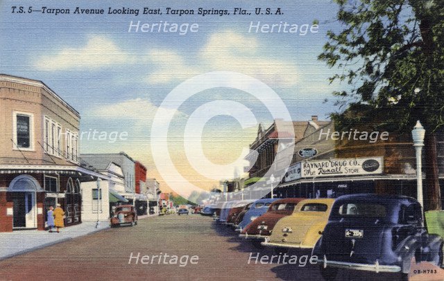 Tarpon Avenue looking east, Tarpon Springs, Florida, USA, 1940. Artist: Unknown