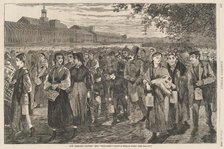New England Factory Life - Bell-Time, published 1868. Creator: Winslow Homer.