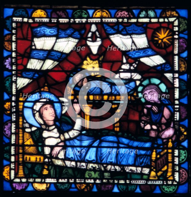 The Nativity, stained glass, Chartres Cathedral, France, 1194-1260. Artist: Unknown