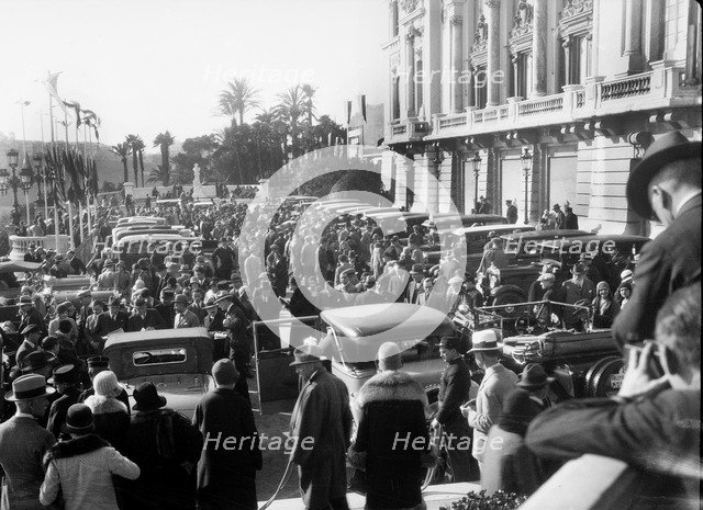 Crowds in the street for the Monte Carlo Rally, 1930.   Artist: Bill Brunell.