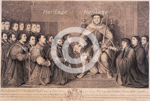 King Henry VIII surrounded by kneeling figures, 1736. Artist: Bernard Baron