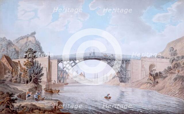 The Cast Iron Bridge near Coalbrook Dale In the County of Salop, 1760-1801. Creator: Michael Angelo Rooker.