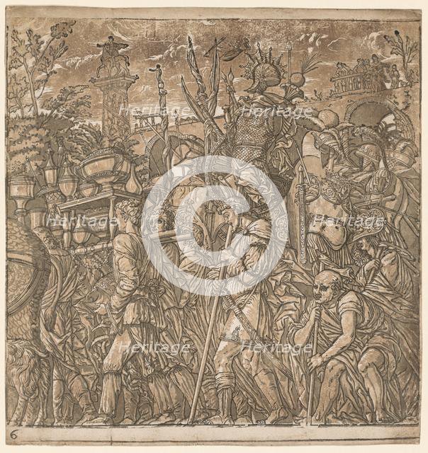 The Triumph of Julius Caesar: Soldiers Carrying Vases and Trophies of War, 1593-99. Creator: Andrea Andreani (Italian, about 1558-1610).